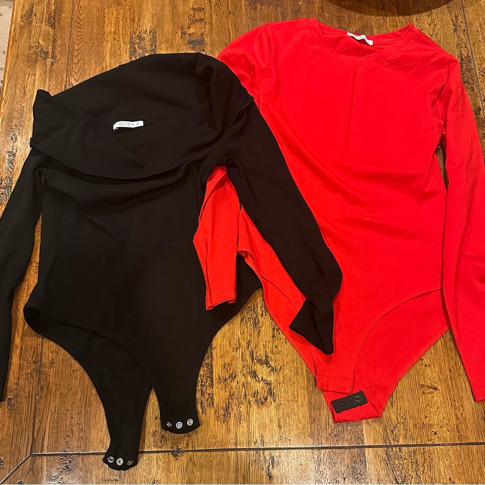 ReoRia Black and Mangopop Red Bodysuits